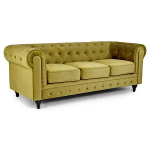 Velvet Chesterfield Sofa Suite Arm Chair, 2 Seater & 3 Seater - Olive Green