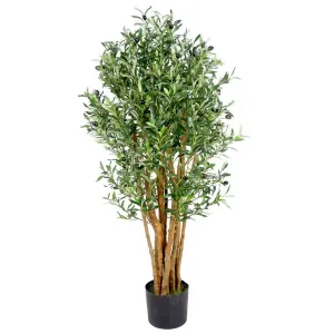 125cm Leaf Design UK Realistic Artificial Olive Tree in Black Plastic Pot