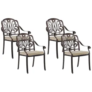 Set of 4 Garden Chairs with Cushions ANCONA Metal Dark Brown