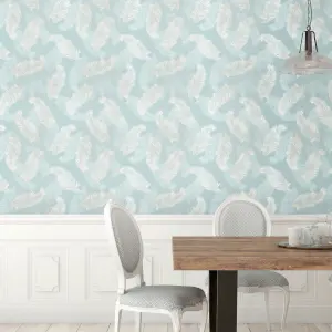 Hoopla Walls Pale Blue Feathers Smooth Matt Wallpaper