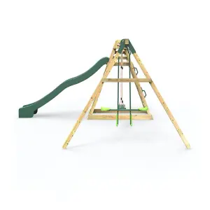 Rebo Wooden Pyramid Activity Frame with Swings and 10ft Water Slide - Feather