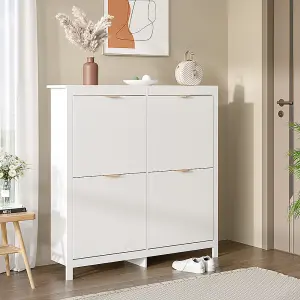 Flip Down Wood Shoe Cabinet in White