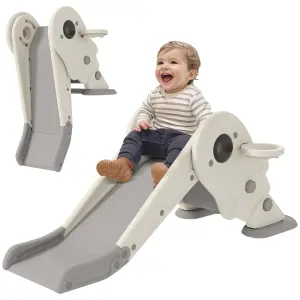 AIYAPLAY 3 in1 Kids Slide with Basketball Hoop, Climber, Cream White