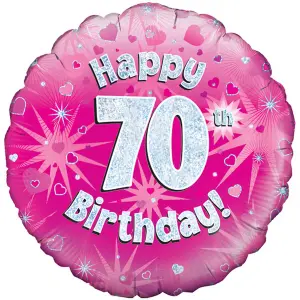 Oaktree 18 Inch Happy 70th Birthday Pink Holographic Balloon Pink/Silver (One Size)