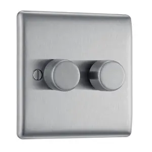 BG Nexus Double Intelligent Led Dimmer Switch 2-Way On/Off Brushed Steel - NBS82