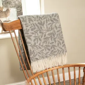 Leaf Pattern Grey Wool Blanket