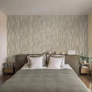 Fine Decor Carbon Oxidize Natural Wallpaper Wood Panel Metallic Feature Wall