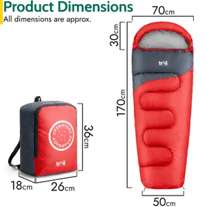 Trail Kids Sleeping Bag Mummy Hooded 3 Season Soft Warm 2 Way Zip Red Boys Girls