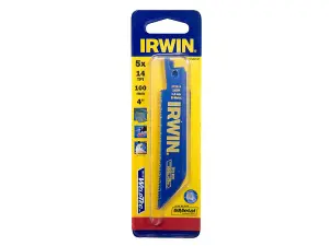 IRWIN 414R Sabre Saw Blades for Precision Metal Cutting - 100mm, 14 TPI, Set of 5