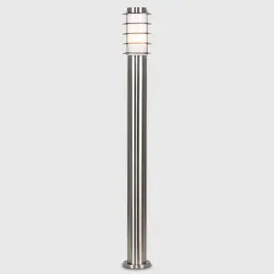 ValueLights Wharf Modern Outdoor Stainless Steel 1 Metre Tall Bollard Lantern Light Post - Includes 4w LED Candle Bulb 3000K