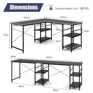 Costway L-Shaped Corner Computer Desk Study Writing Desk Workstation with Storage Shelf