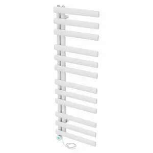 Right Radiators Prefilled Thermostatic Electric Heated Towel Rail Oval Column Ladder Warmer Rads - 1200x450mm White