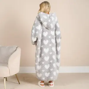 Heart Hoodie Blanket Extra Long Giant Oversized Wearable Soft Throw, Charcoal