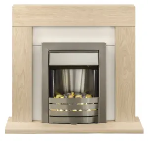 Adam Malmo Fireplace in Oak & Cream with Helios Electric Fire in Brushed Steel, 39 Inch