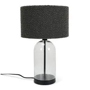 ValueLights Jessy Glass and Black Metal Bedside Table Lamp with a Charcoal Grey Lampshade - Bulb Included