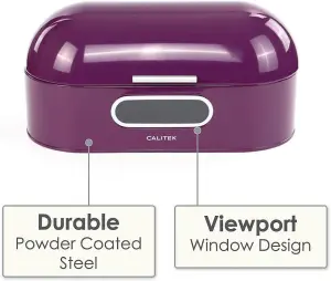 CALITEK Retro Bread Bin Round Top Kitchen Counter Coated Carbon Steel Purple