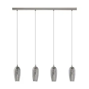 Pendant Ceiling Light Satin Nickel Shade Black Clear Smoked Glass Granilla Bulb G9 4x3W