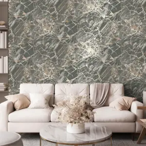 Crown Carbon Onyx Charcoal Grey Marble Stone Wallpaper M1749