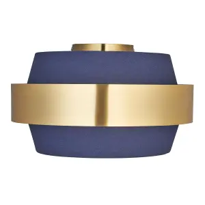 Boston Brushed Fabric & metal Blue Brass effect LED Ceiling light