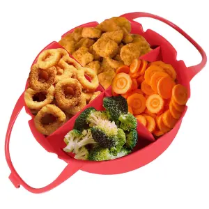 SPARES2GO Air Fryer Basket Liner Silicone Round Tray Pot (Red, 4 Compartments)