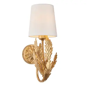 Damita Gold Leaf Ivory Cotton Shade Decorative Floral 1 Light Wall Light