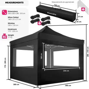 Gazebo Olivia - 3 x 3 m, with aluminium frame, 4 side panels, weather-resistant - black