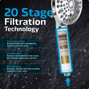 SPARES2GO Shower Head and Filter Multi Function 9 Power Modes Massage Mist Chrome