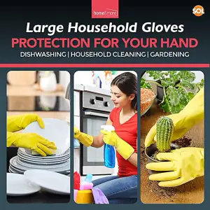 4 Pairs Household Rubber Gloves Large, Yellow Large Gloves, Washing Up Gloves Large Non Slip Cleaning Gloves, Dishwashing Gloves