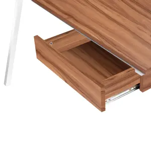 Nautilus Designs Walnut Computer Desk with White Frame & Suspended Underdesk Drawer