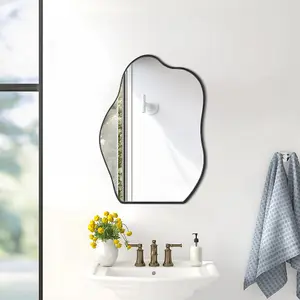 50cm x H 700cm W Irregular Wall Mounted Metal Framed Bathroom Mirror Decorative, Black