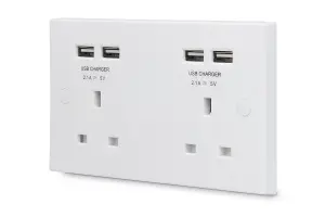 BG White Double 13A Raised square Unswitched Screwed Socket with USB, x4