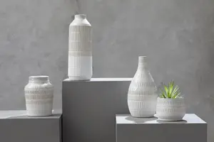 Interiors by Premier Modern Ceramic Vase For Home Decor, Embossed Design Flower Vase for Contemporary Spaces, Modern Small Vase