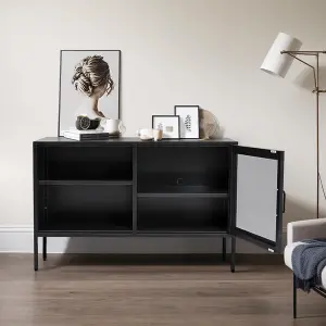 Black Freestanding Metal File Cabinet Tv Stand Side Cabinet with Open Shelves 119 x 76 cm