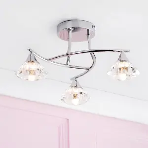 Litecraft Edvin Chrome 3 Arm Bathroom Semi-Flush Ceiling Light