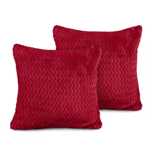 Moneeba Snug Soft Chevron Patterned Mink Moda Plush Cushion Red / 43cm x 43cm