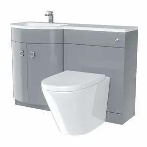 Nes Home Grey Left Hand Basin Vanity Unit and WC Toilet Sink Storage Cabinet Dene