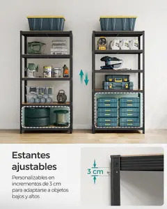 SONGMICS 5 Tier Shelving Unit, Rack, Industrial, Adjustable Shelves, for Living Room, Kitchen, Garage, Black & Rustic Brown