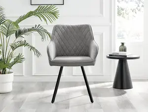 Furniturebox UK Palma Black Semi-Gloss Round Pedestal Dining Table & 4 Light Grey Fabric Falun Black Leg Chairs