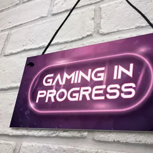 GAMING IN PROGRESS Pink Gaming Sign Neon Effect Girls Bedroom Sign Gamer Gift