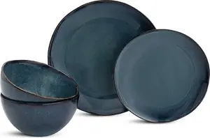 Habitat 12 Piece Reactive Stoneware Dinner Set - Navy