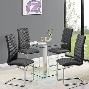 Hartley Clear Glass Dining Table With 4 Ronn Black Chairs