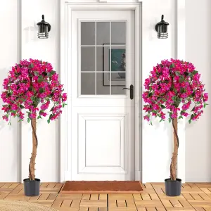 COSTWAY 130cm Artificial Azalea Tree Faux Tree in Pot Indoor Tall Decorative Plant