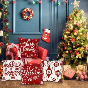 4 Pack Christmas Pillow Covers 1818 Inch Linen Red Christmas Snowflake Throw Cushion Covers Merry Christmas Pillow Cases