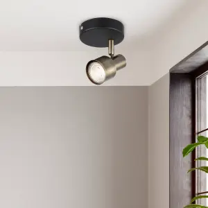 Noah Single Black and Antique Brass Spotlight