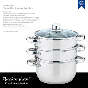 Buckingham Premium Induction Stainless Steel Three Tier Steamer Set  18 cm