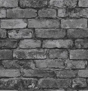 Fine Decor Rustic Brick Effect Charcoal Silver Grey Feature Wallpaper