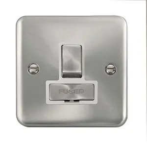 Our Curved Edge Satin / Brushed Chrome 13A Fused Ingot Connection Unit Switched - White Trim - SE Home