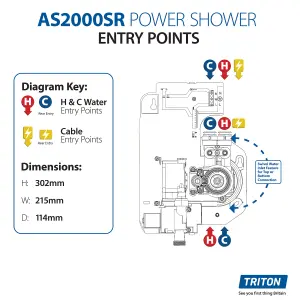 Triton Silent running Gloss Silver & white Chrome effect Thermostatic Power Shower