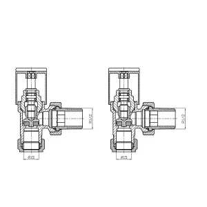 Right Radiators Brushed Brass Manual Angled Radiator Valve 15mm x 1/2" One Pair