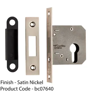 76mm Residential EURO Profile Deadlock - Satin Nickel Fire Door Rated Lock